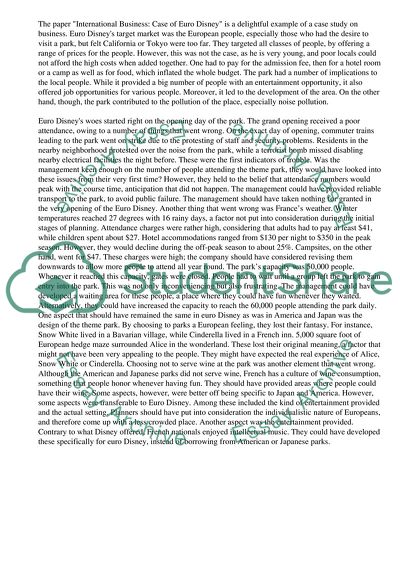 International Business: Case of Euro Disney