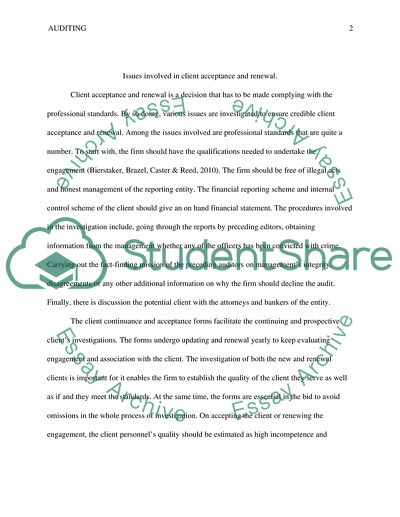 Issues Involved in Client Acceptance and Renewal