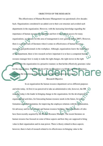 The Effectiveness of Human Resource Management