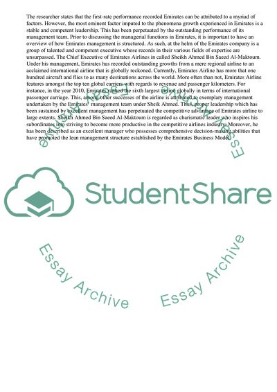 Application of Managerial Functions in Emirates Airlines