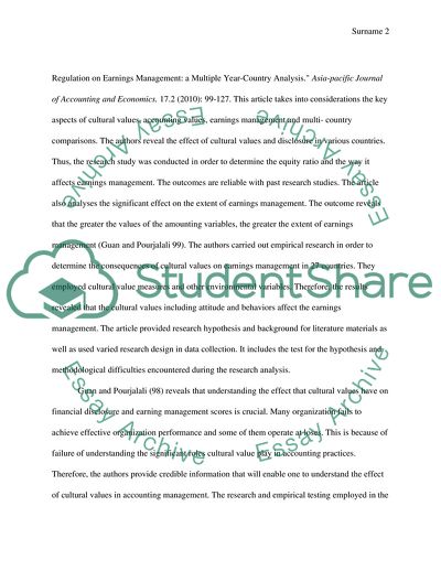 Effect of Cultural Environmental and Accounting Regulation on Earnings Management