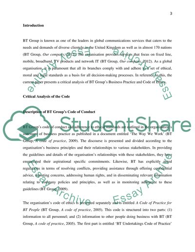 BT Group: an Analysis of the Organisations Code of Conduct