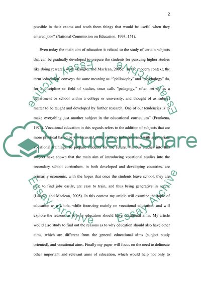 The main aim of education should be vocational