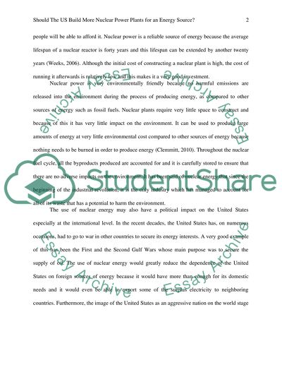 Should the US build more nuclear power plants for an energy source