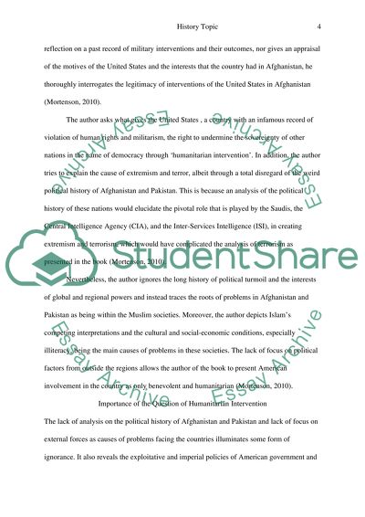 History Report based on Three Cups of Tea Book