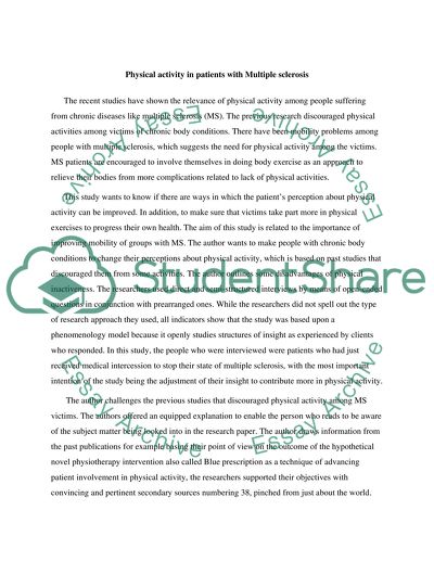 Physical Activity in Patients with Multiple Sclerosis