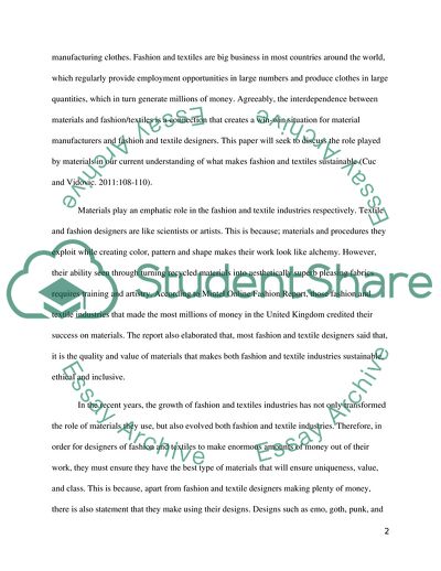 Role of Materials for Sustainable Fashion and Textile