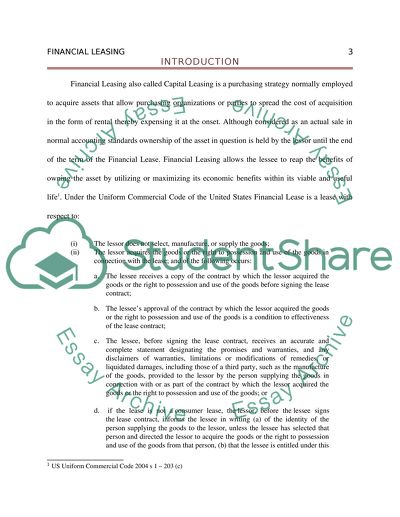 Financial Leasing in the Context of Uniform Commercial Code of the United States
