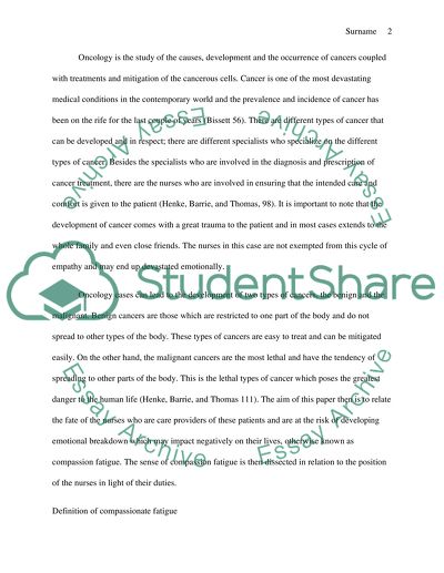 Compassion Fatigue Related to Oncology Nursing