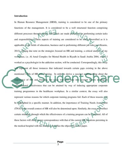 Importance of Training Needs Assessment and Effectiveness of a Training Program