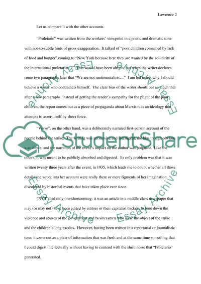 Analysis of Primary Sources: Lawrence Strike of February 1912