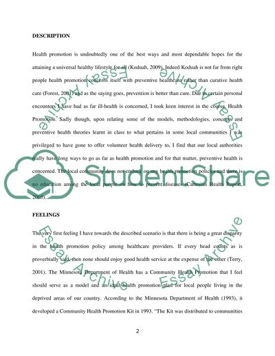 Personal view of Health Promotion and the values that underpin it