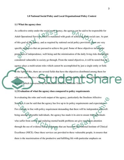 National Social Policy and Local Organisational Policy Context