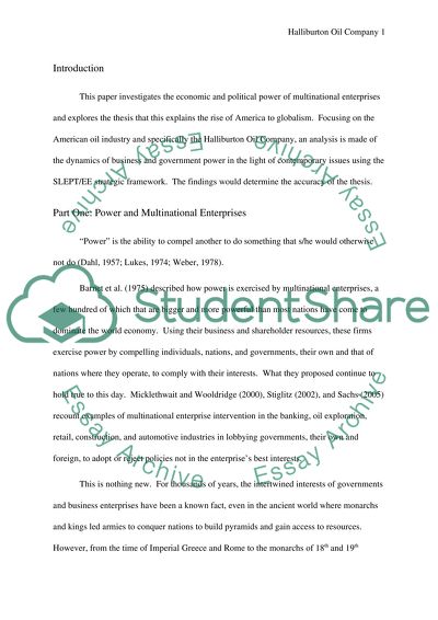 Halliburton Oil Company: The Power of Multinational Enterprise