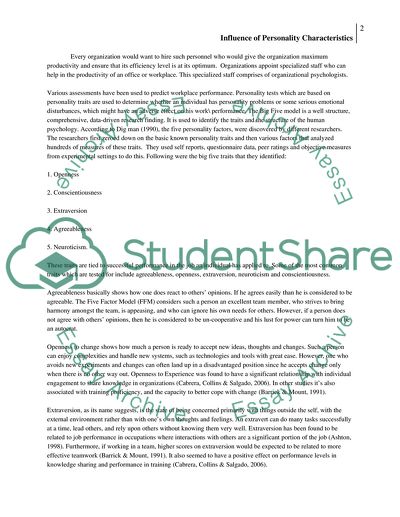 The Influence of Personality Characteristics