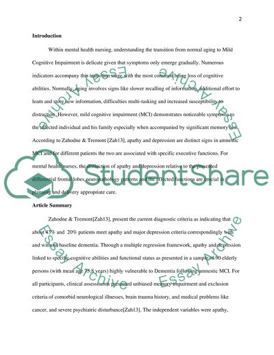 Apathy and Depression Signs and Amnestic Mild Cognitive Impairment