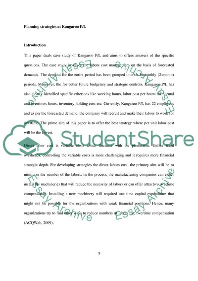 Case Study: Planning strategies at Kangaroo P/L