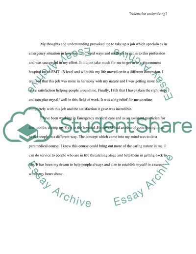 Reasons for Undertaking the Paramedic Course