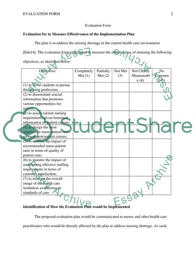 Evaluation for to Measure Effectiveness of the Implementation Plan