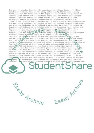 Managers Perceptions of Organizational Culture