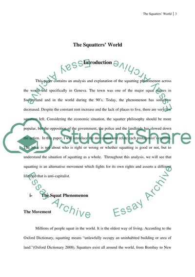 Analysis of the Squatting Phenomenon across the World and Specifically in Geneva