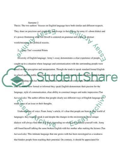 Comparison and Contrast of Politics and the English Language by Orwell and Mother Tongue by Tan A