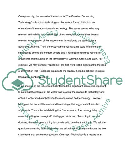 An Analysis of Heidegger The Question Concerning Technology