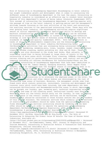 Role of Outsourcing in Housekeeping Department