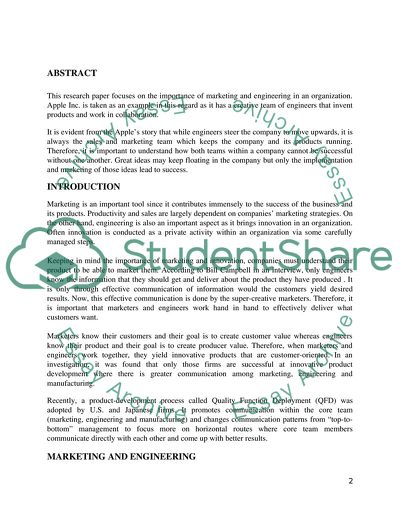 Marketing and Engineering in Apple Inc