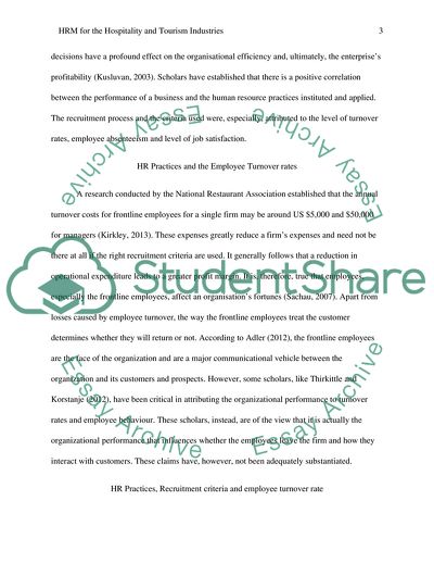 Human Resources Management for the Hospitality and Tourism Industries