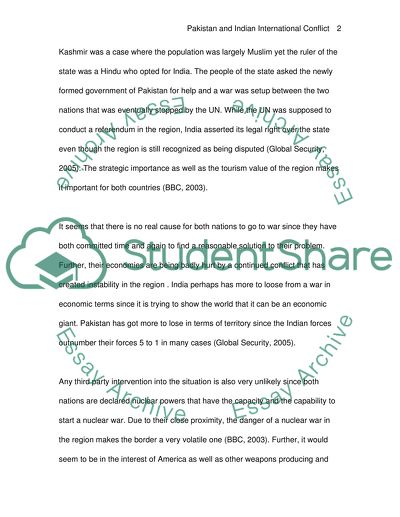Pakistan and Indian International Conflict