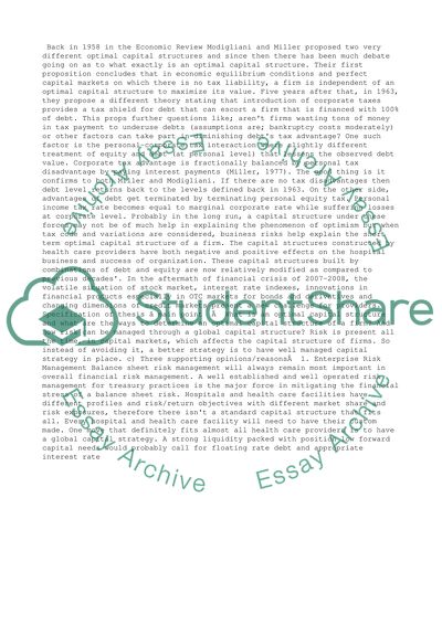 Managing risk through a global capital strategy. Financial situations of hospitals (especially in US)