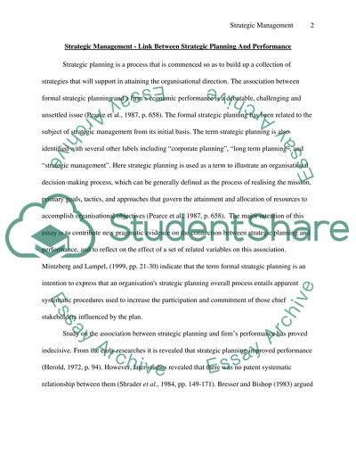 Strategic management Link between strategic planning and performance