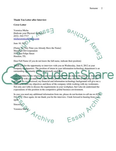 Cover and Thank You letter