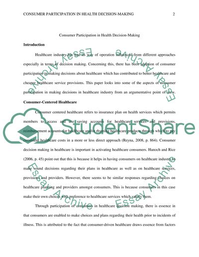 Consumer Participation in Health Decision-Making