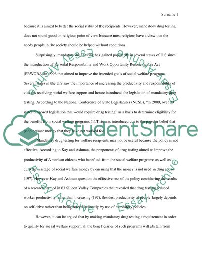 Mandatory drug testing for welfare recipients