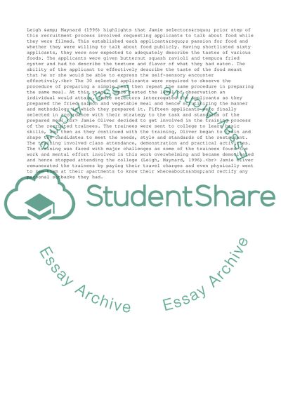 The Recruitment and Selection Process of the Applicants to Fifteen Restaurant