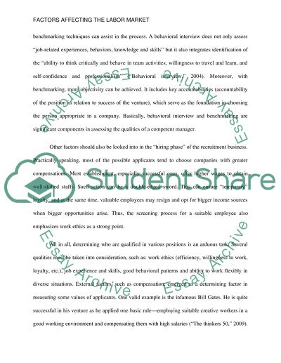 Factors Affecting the Labor Market