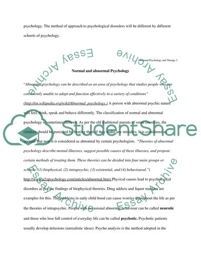 Abnormal Psychology and Therapy Paper