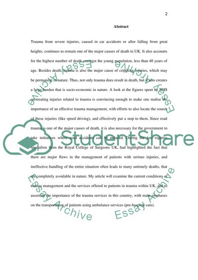 Are Trauma Centres Best Practices for the UK