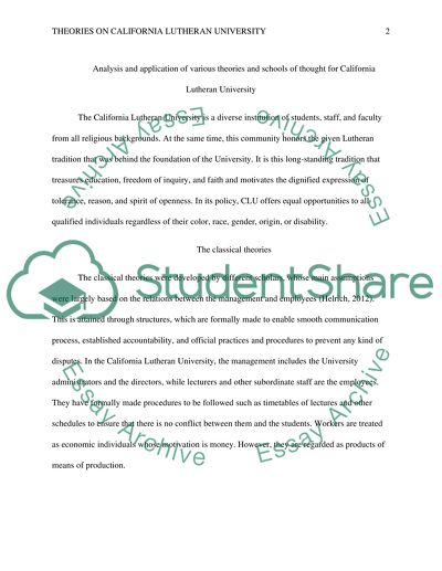 Analysis and apply the various theories and schools of thought for California Lutheran University