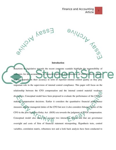 Internal Control Material Weakness and CFO Compensation