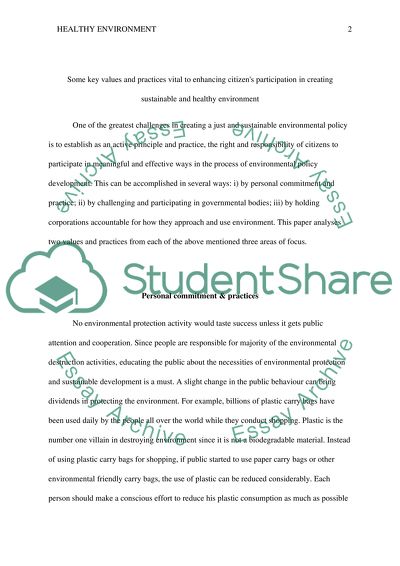 Practices Vital to Enhancing Citizens Participation in Creating Healthy Environment