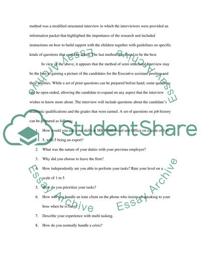 Workforce Effectiveness (Interview Technique)