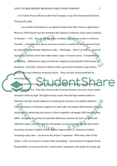 Low-Calorie Frozen Microwavable Food Company: Long-Term Investment Decisions