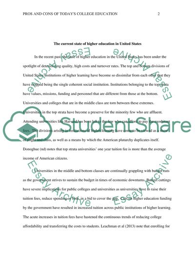 Analysis and Description of the Current State of Higher Education in the United States