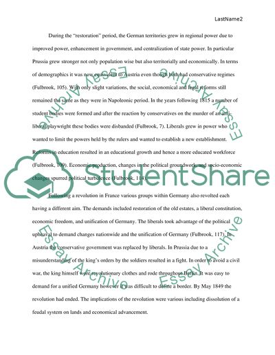 The 1848 Revolution, the Second Reich, and the First World War