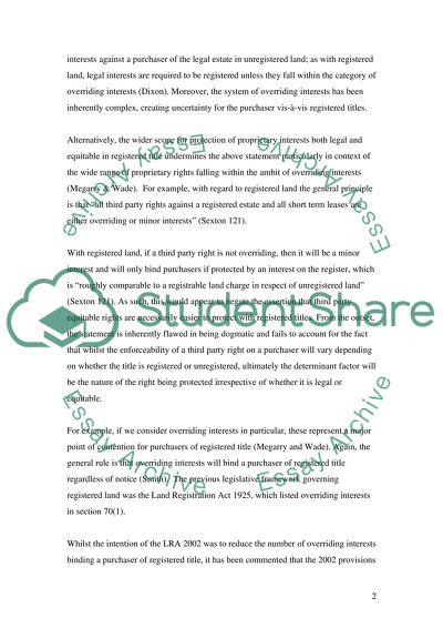 Legal Interests of a Purchaser of the Legal Estate