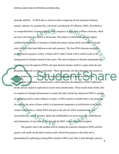 Critical Analysis of Historical Science, DNA
