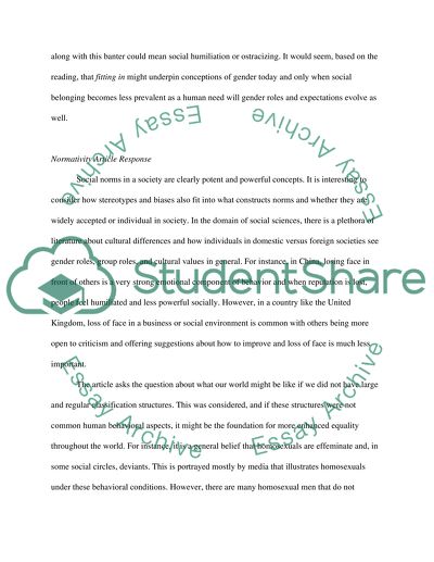 Short Article discussion about Sex, Gender and Society